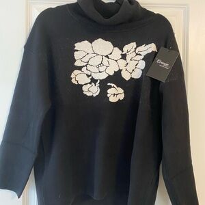 NWT Black and White Floral cowl neck sweater size L/XL 13.00